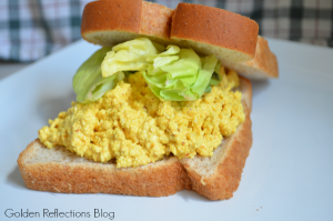 Tofu egg salad recipe, and it's completely vegan. www.GoldenReflectionsBlog.com