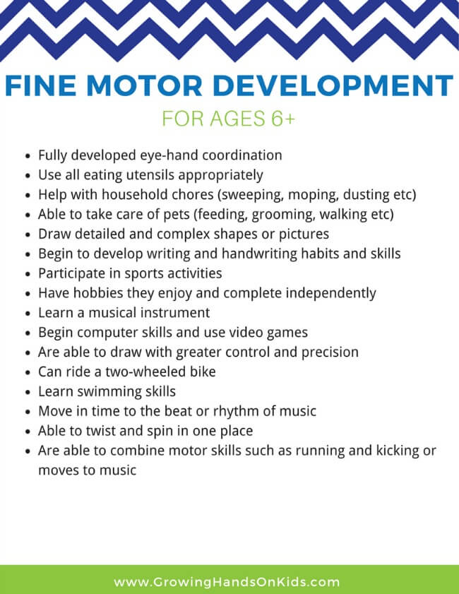 6–7 years old: Fine motor skill development