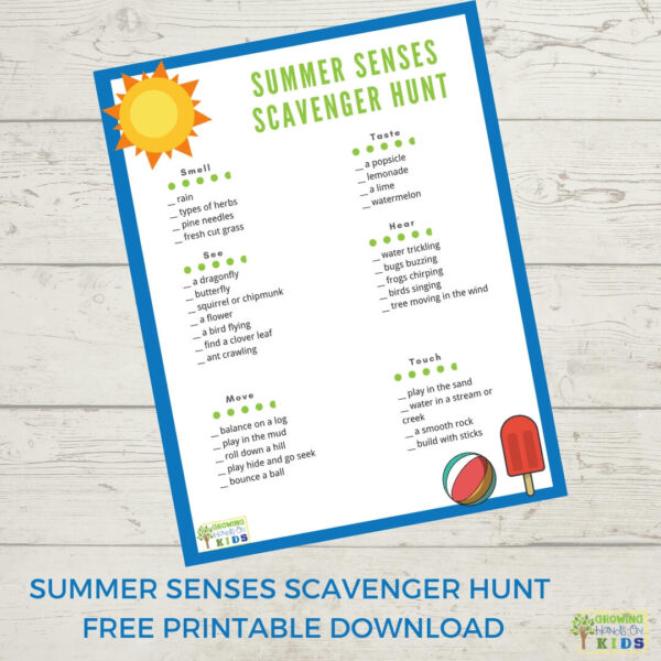 Summer Senses Scavenger Hunt Printable - Growing Hands-On Kids