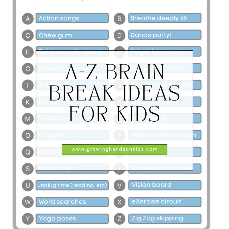 A-Z brain break ideas for kids preview.
